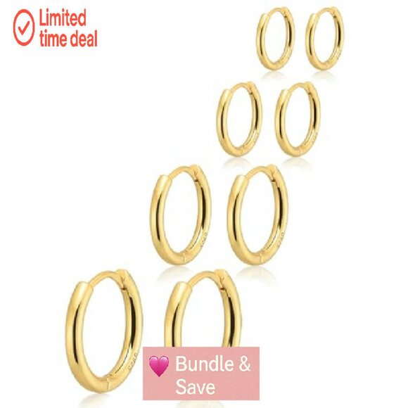 Small 14K Gold Plated Huggie Hoop Earrings Hypoallergenic Lightweight - Picture 2 of 8